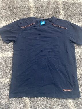 Adidas originals navy blue t shirt with leather patch